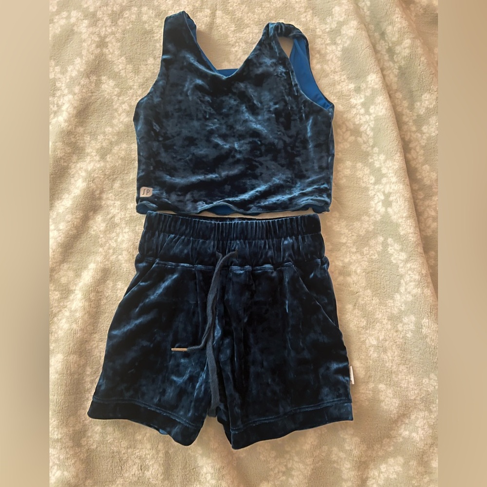 Sylvia P Blue Velvet Tank and Shorts Set